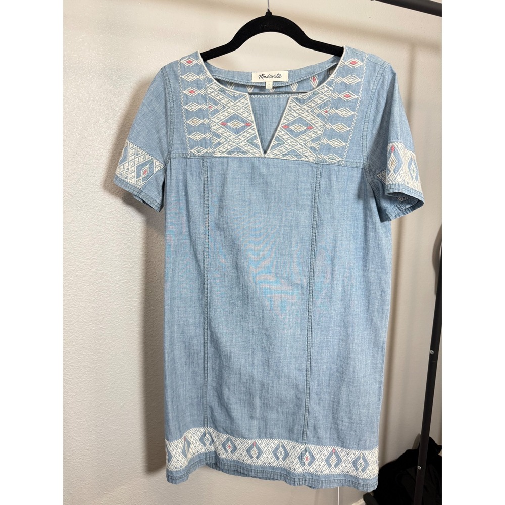 Madewell Embroidered Denim Shift Dress Blue Cotton G2560 Womens Large L - Picture 2 of 7